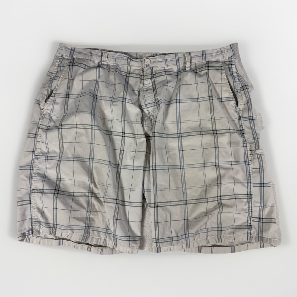 Wrangler Plaid Shorts Mens 40 Grey Blue Flat Front Relaxed Fit Gorpcore Dad Core